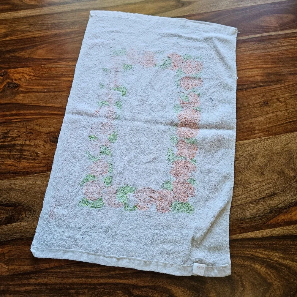 Vtg 70s 80s Orange Fruit Blossom White Cotton Hand Towel Retro Kitchen Bathroom